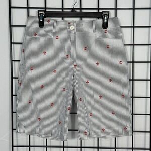 Talbots Seersucker Bermuda Shorts Womens 6 Blue Allover Anchors Nautical Coastal
